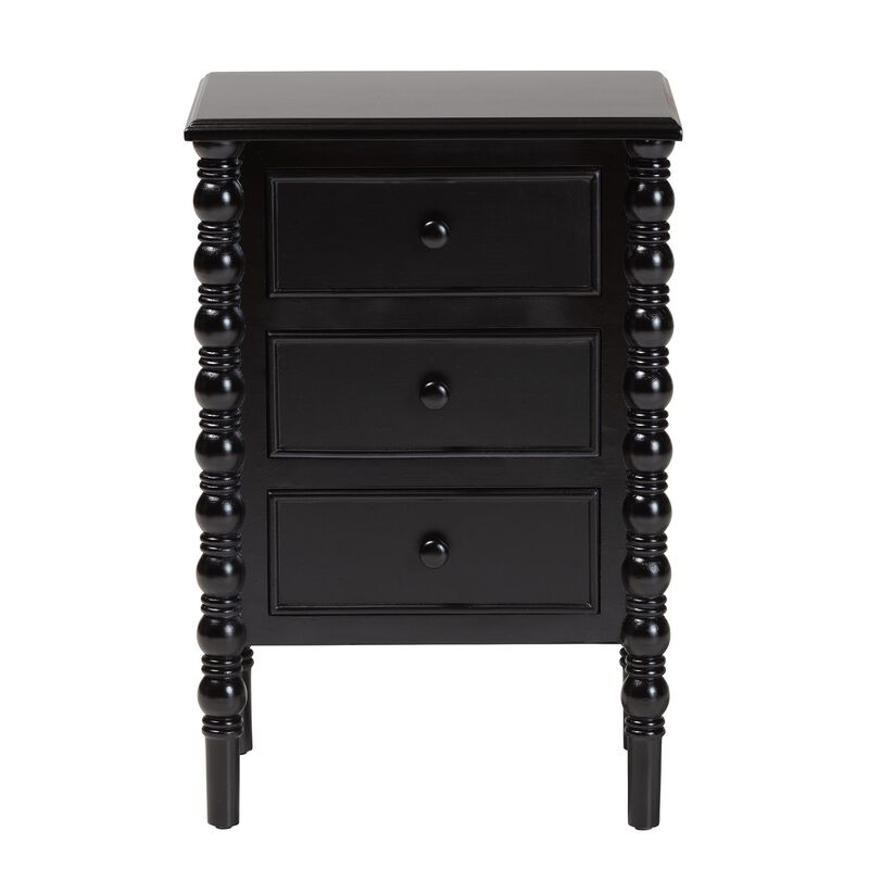 Baxton Studio Malinda Classic Black Wood 3 Drawer End Table with Spindle Legs