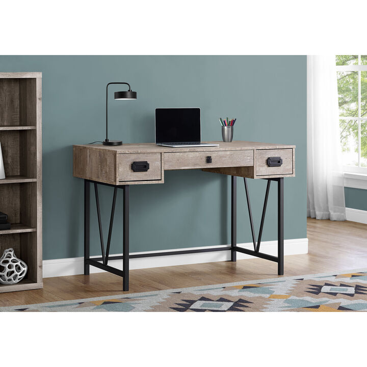 Monarch Specialties I 7414 Computer Desk, Home Office, Laptop, Storage Drawers, 48"L, Work, Metal, Laminate, Beige, Black, Transitional