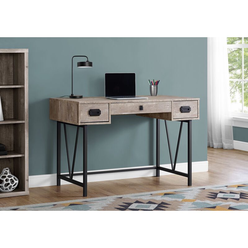 Monarch Specialties I 7414 Computer Desk, Home Office, Laptop, Storage Drawers, 48"L, Work, Metal, Laminate, Beige, Black, Transitional
