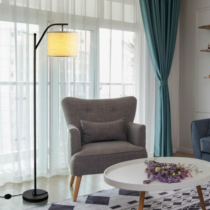 Standing Arc Modern Floor Lamp with Fabric Hanging Lamp