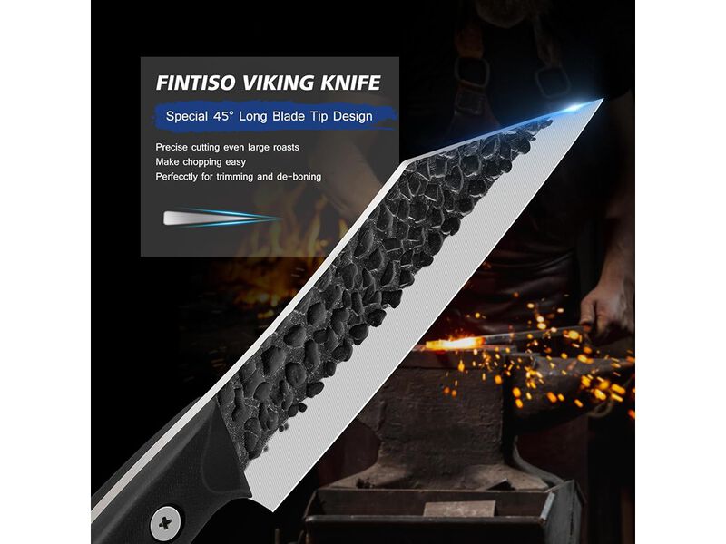 FINTISO Chef Knife 7 inch Viking Knife Japanese Stainless Steel Boning Knife for Meat Cutting Sharp Kitchen