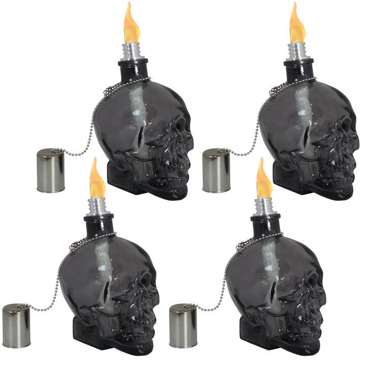 Sunnydaze Set of 4 Grinning Skull Glass Tabletop Torches