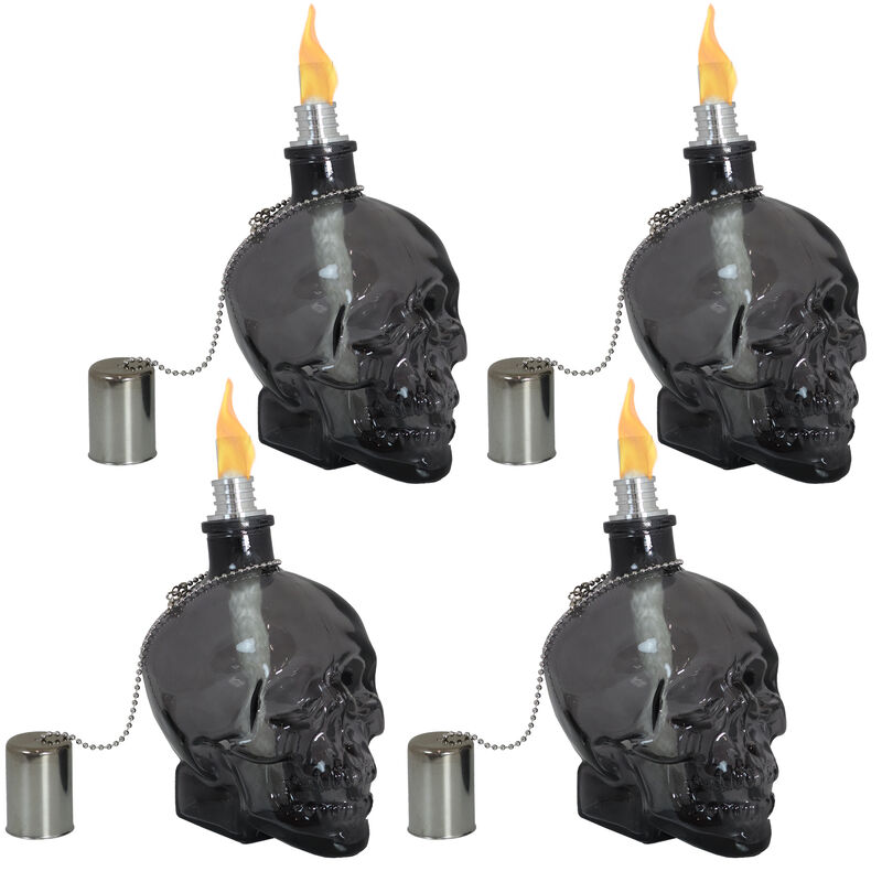 Sunnydaze Set of 4 Grinning Skull Glass Tabletop Torches