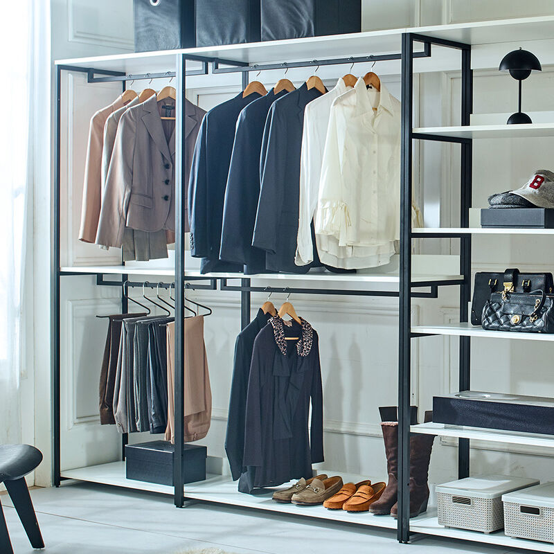 FC Design Klair Living White Freestanding Walk in Wood Closet System with Metal Frame