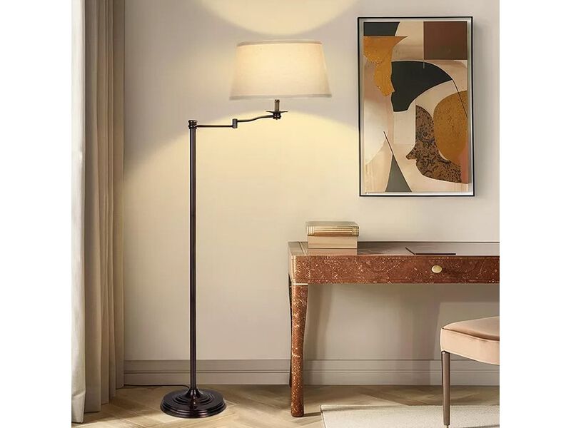 Brightech Caden 62" LED Modern Floor Lamp with Swing Arm & Drum Shade