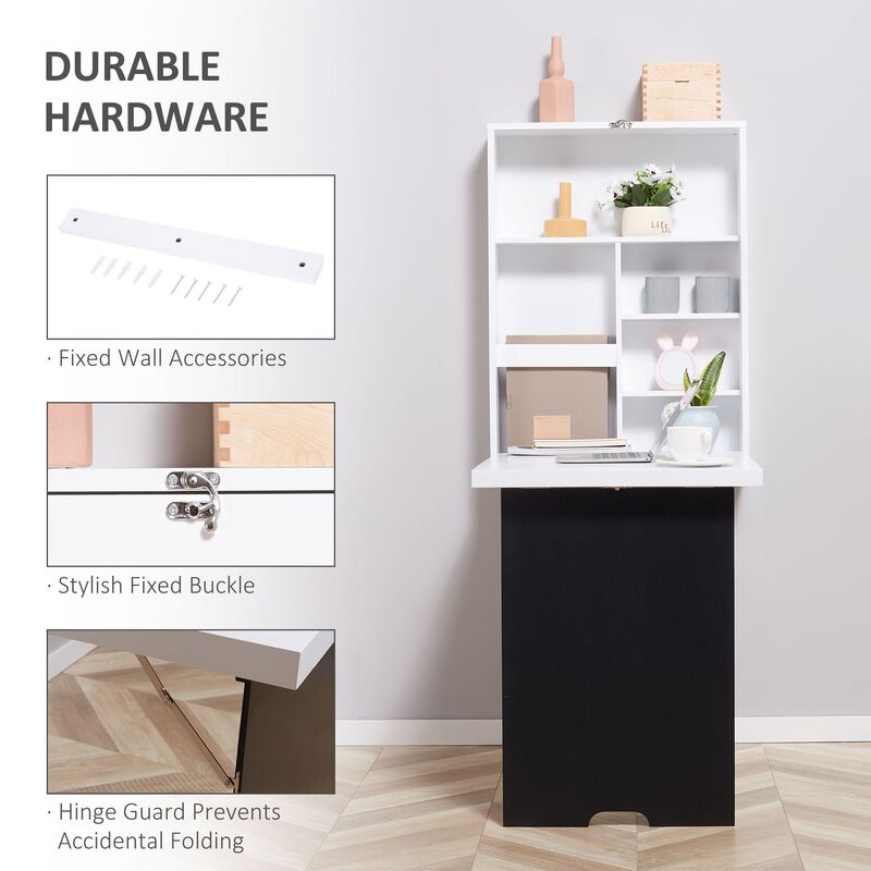 White Space Saver: Folding Wall Desk with Blackboard and Shelves