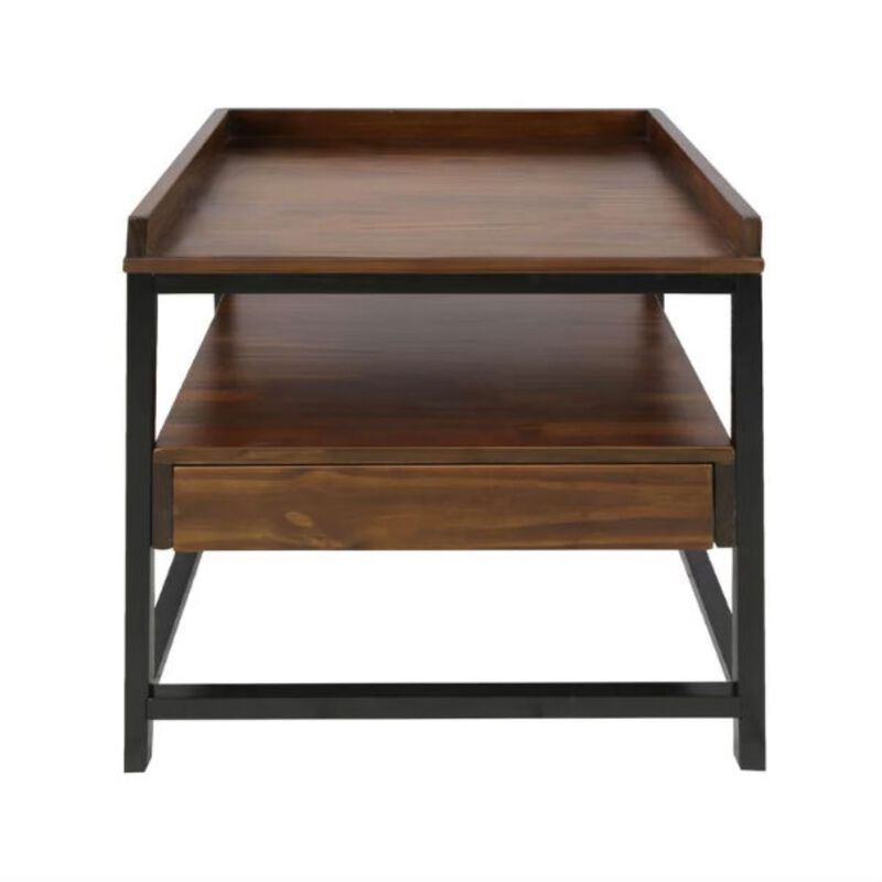 Hivvago Modern Solid Wood 1-Drawer End Table Nightstand in Mocha Brown and Black Finish