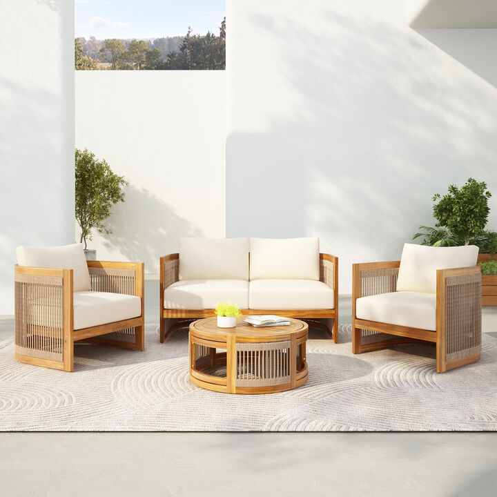 Merax 4-Piece Patio Seating Group Acacia Wood Outdoor Furniture Set