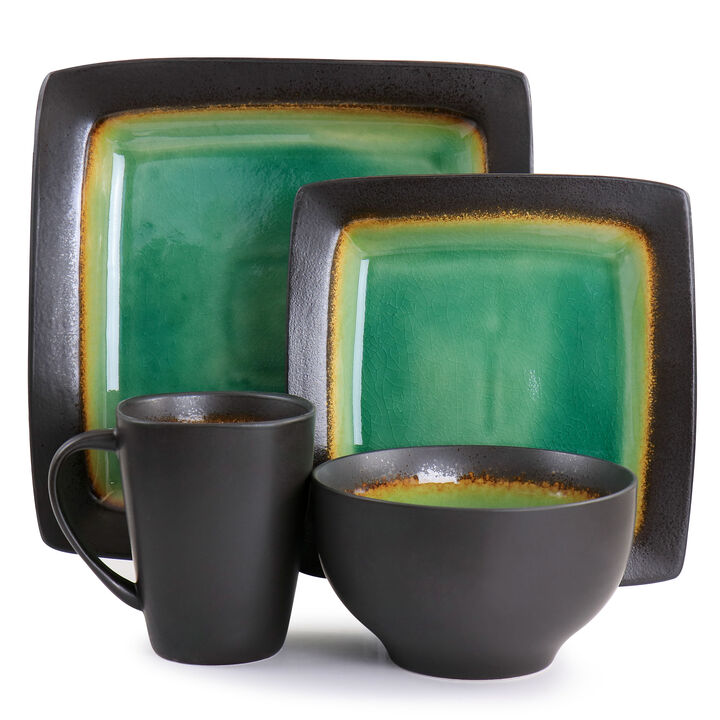 Gibson Elite Ocean Paradise 16 Piece Square Stoneware Dinnerware Set in Jade