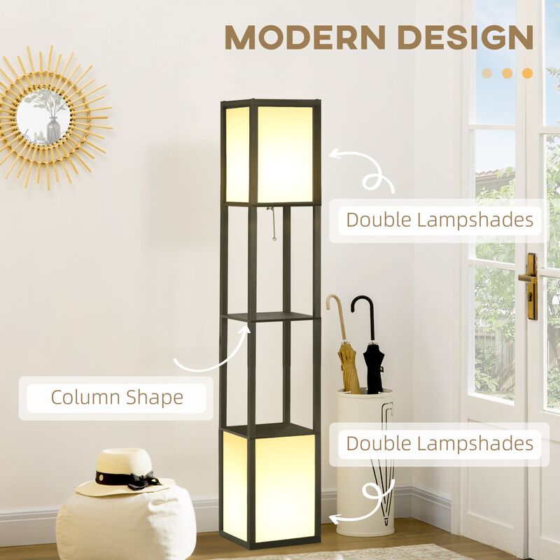 Black Living Room Light: Standing Lamp with 2 Lights & Shelves