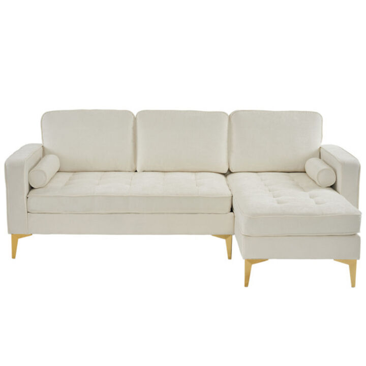 Modern Chenille Modular Sofa, 3-Seater with Footstool & Gold Legs