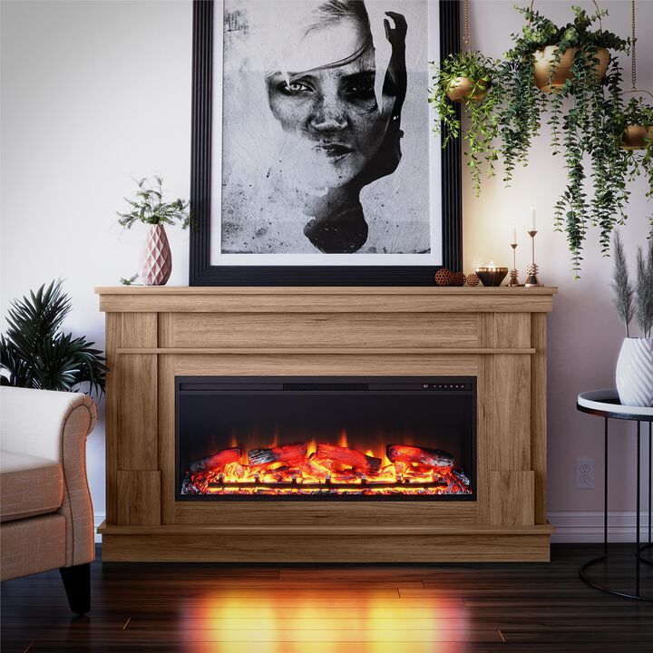 Ameriwood Home Elmcrest Wide Mantel with Linear Electric Fireplace, White