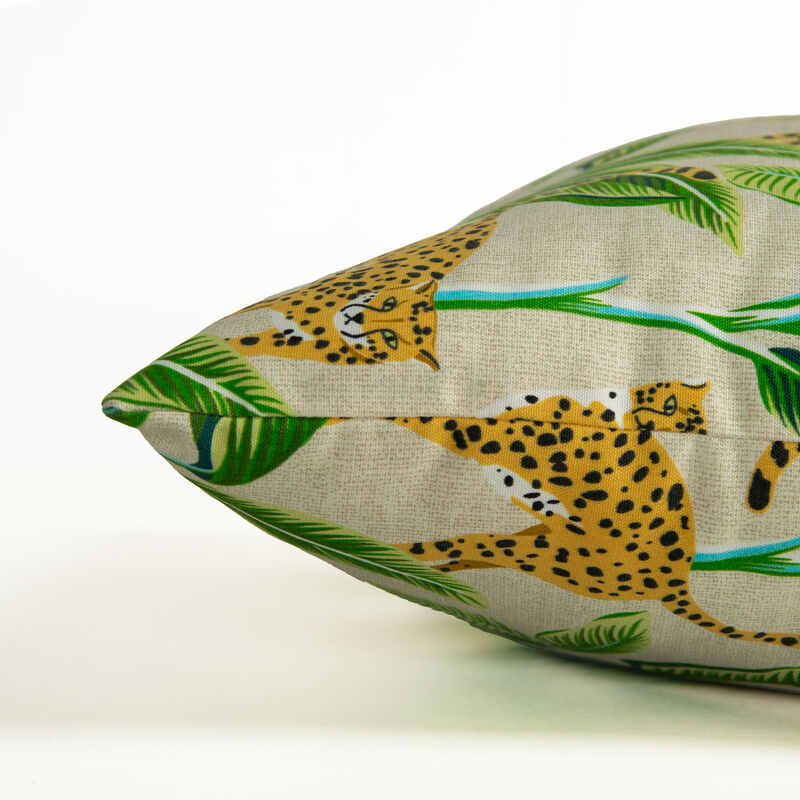 22"x22" Indoor/Outdoor Pillow, Leopards and Banana Leaves
