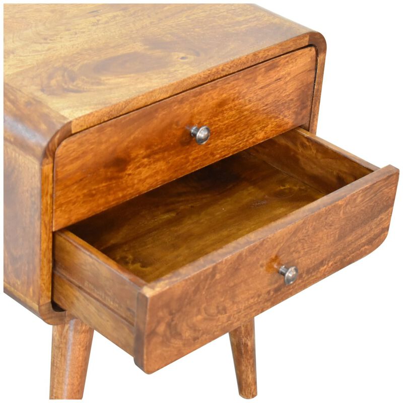 Curved Chestnut Solid Wood 2 Drawer Nightstand