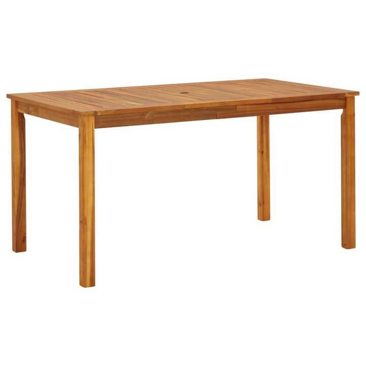 Outdoor Dining Table, 55 Inch Rectangular, Natural Brown Acacia Wood - Benzara