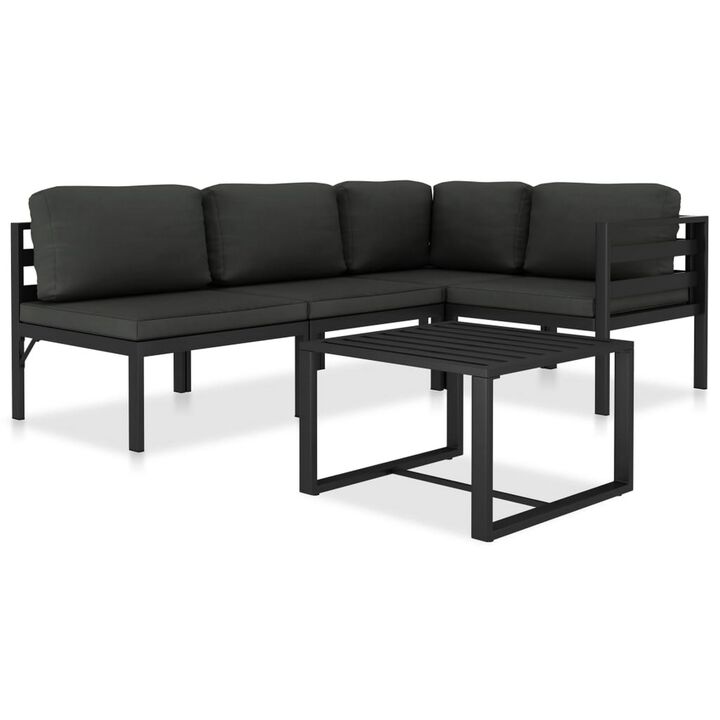 Shina 5pc Outdoor Modular Sofa Set with Table, Gray Metal, Polyester - Benzara