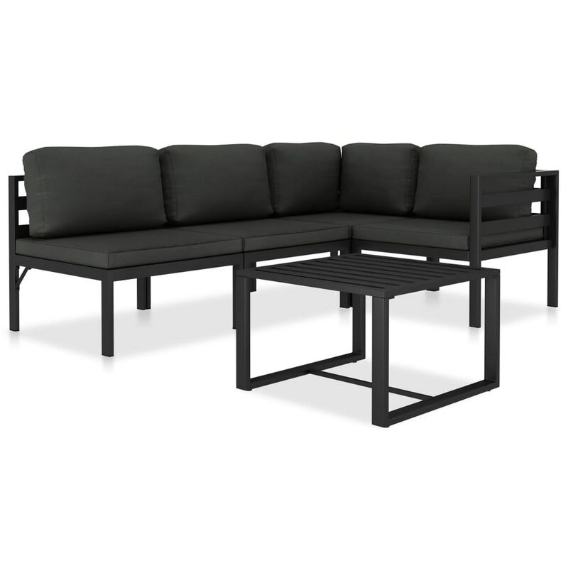 Shina 5pc Outdoor Modular Sofa Set with Table, Gray Metal, Polyester - Benzara