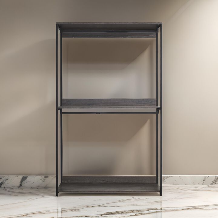 Gin Wide  Modular Closet System, 3 Gray Shelves, 2 Hanging Rods, Black