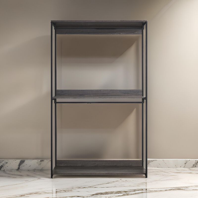 Gin Wide  Modular Closet System, 3 Gray Shelves, 2 Hanging Rods, Black