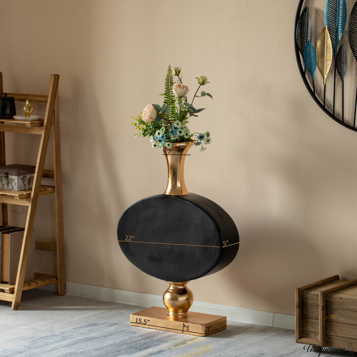32 Inch Gold and Black Tall Floor Vase