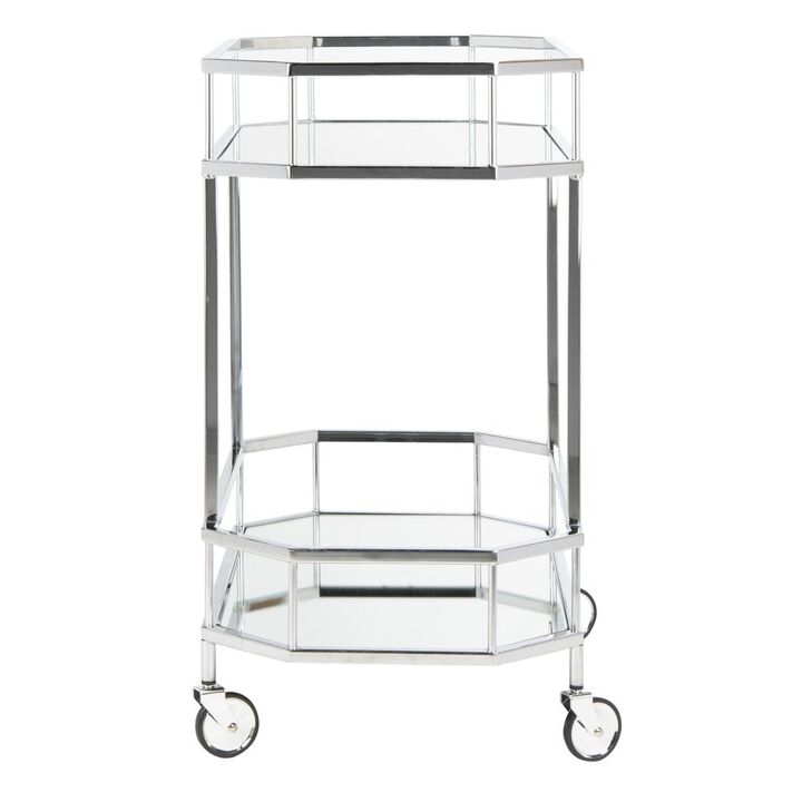 Safavieh Silva 2 Tier Octagon Bar Cart, Silver/Mirror