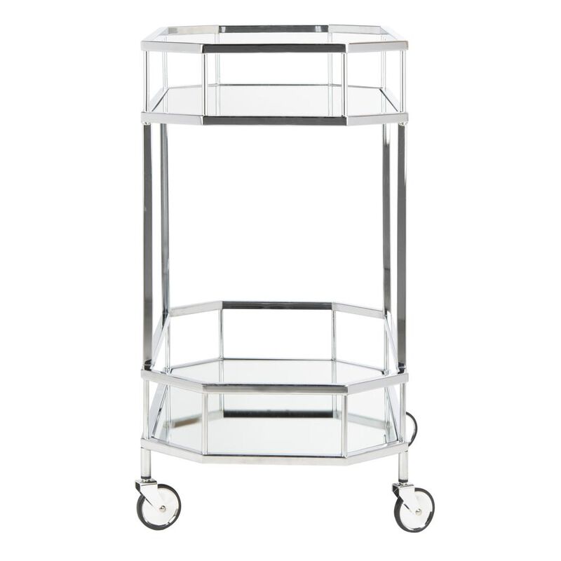 Safavieh Silva 2 Tier Octagon Bar Cart, Silver/Mirror