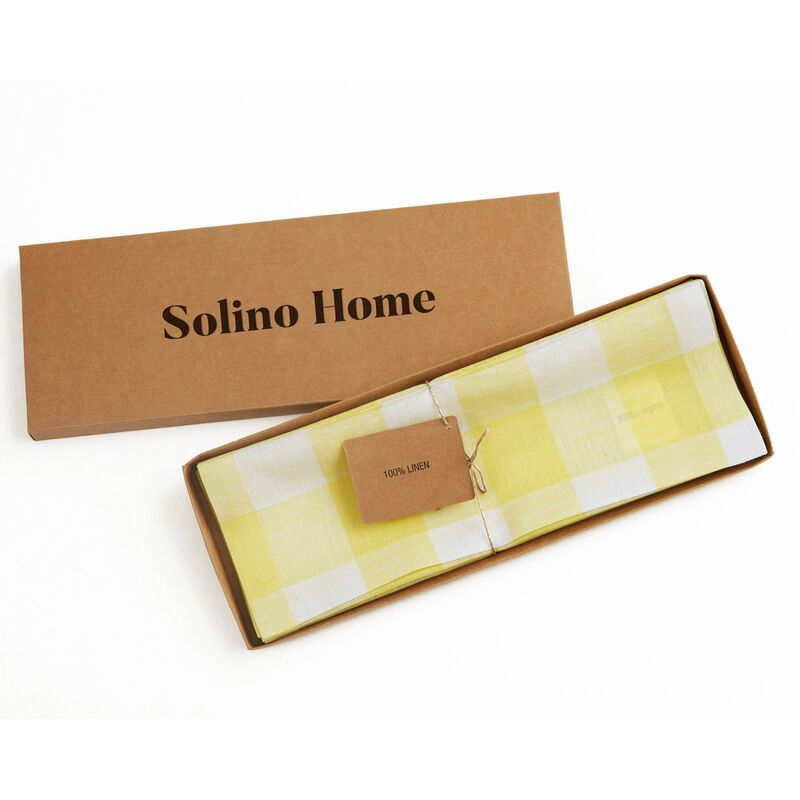 Solino Home 100% Pure Linen 14 x 19 Inch Placemats Set of 4 | Buffalo Check