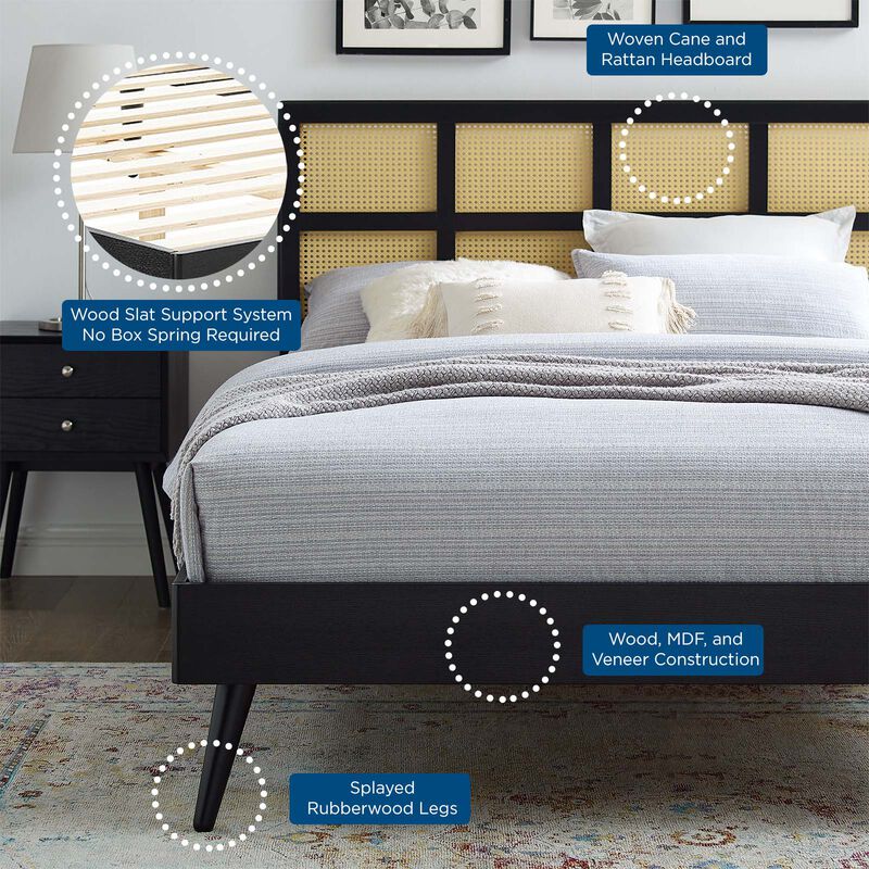 Modway - Sidney Cane and Wood King Platform Bed with Splayed Legs