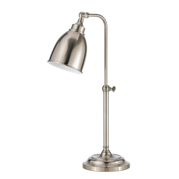Metal Round 25" Table Lamp with Adjustable Pole, Silver-Benzara