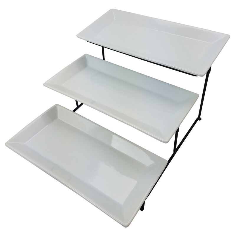 Gibson Elite Gracious Dining 3-Tiered Plate Set with Metal Stand