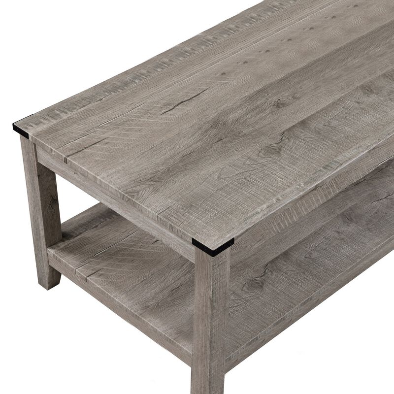 Hilton 3 Piece Coffee and End Table Set, Wood, Storage Shelf, Beige Finish - Benzara