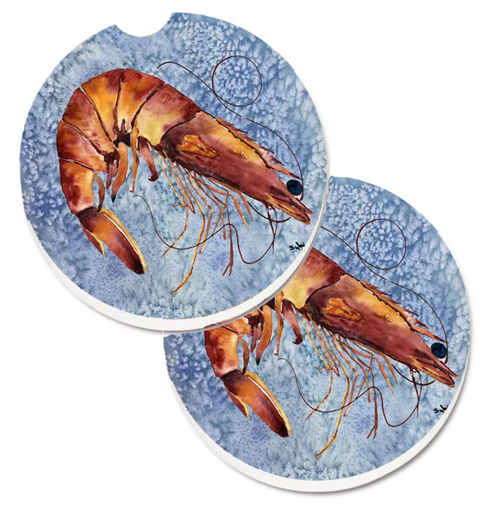 Caroline's Treasures Cooked Shrimp Cool Blue Water Set of 2 Cup Holder Car Coasters 8153CARC, 2.56, Multicolor