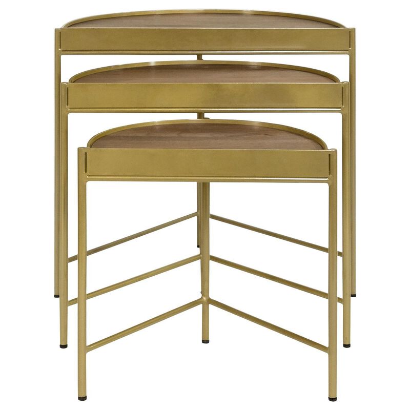 3 Piece Nesting End Table Set, Half Moon Tabletops, Mango Wood, Brown - Benzara