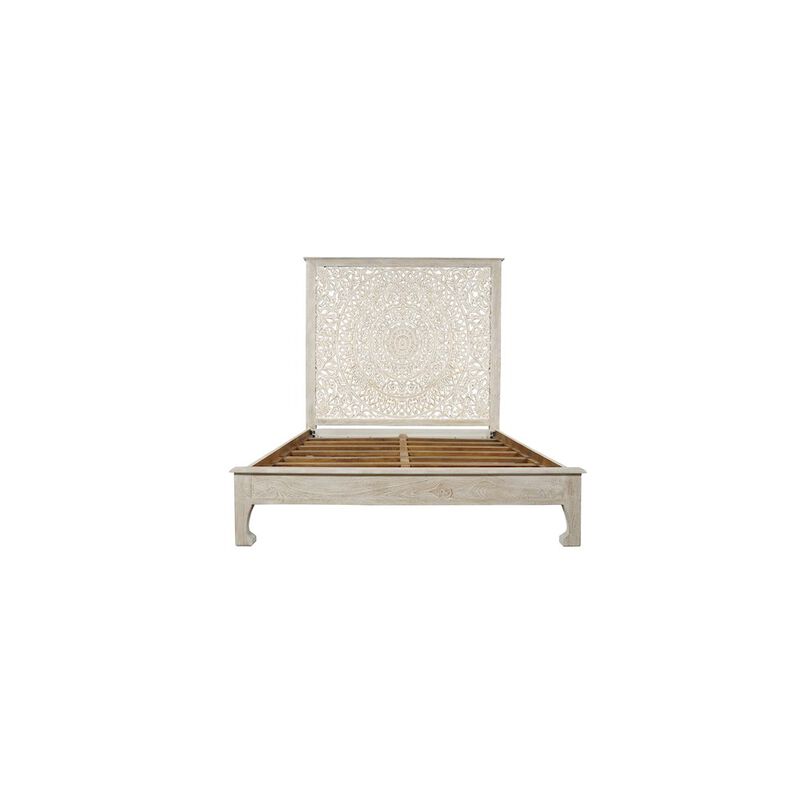 Taran Designs Auden Floral Carved Solid Wood Queen Panel Bed