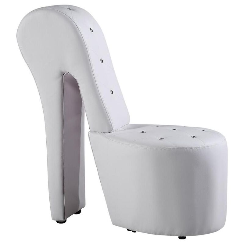 Best Master Furniture Best Master High Heel Faux Leather Crystal Studs Shoe Chair in White
