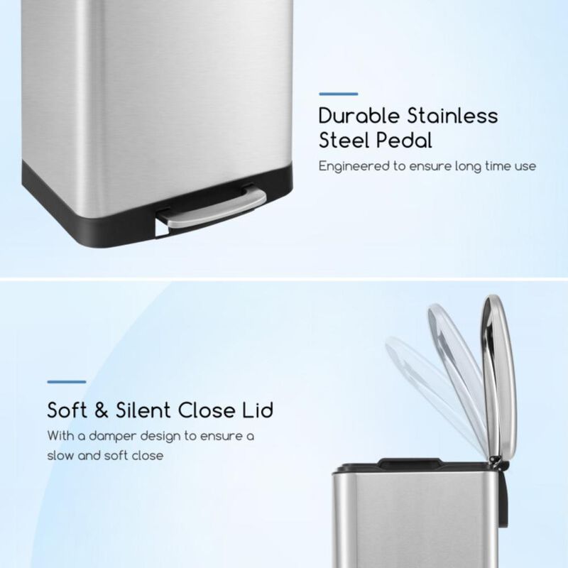 Hivvago 13.2 Gal Stainless Steel Trash Can with Lock Device-Sliver