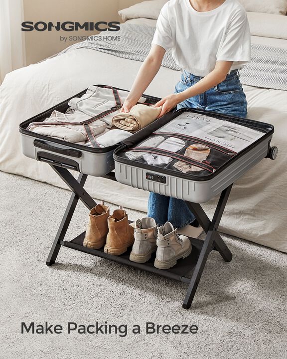Luggage Rack with Storage Shelf – Space-Saving Stand for Easy Travel Organization