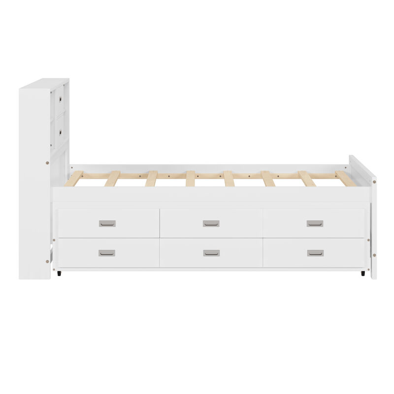 Merax Captain Bed with Storage Bookcase Headboard