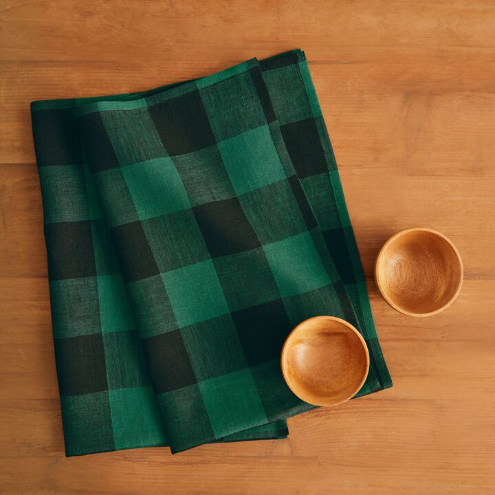 Solino Home 100% Pure Linen Kitchen Towels Set of 2 - 16.5 x 26.5 Inch | Buffalo Check