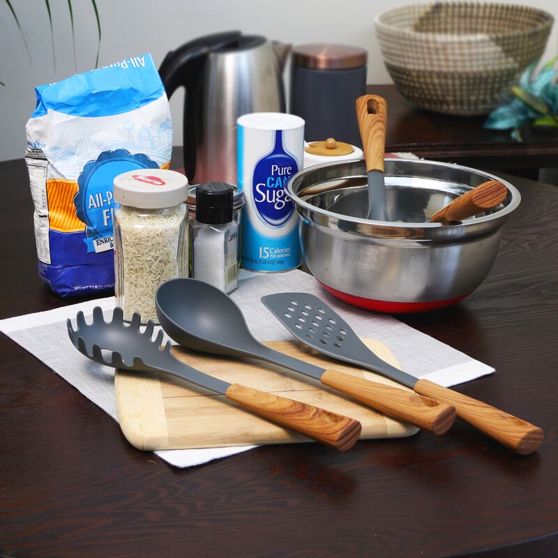 Oster Everwood Kitchen Nylon Tools Set with Wood Inspired Handles, Set of 5