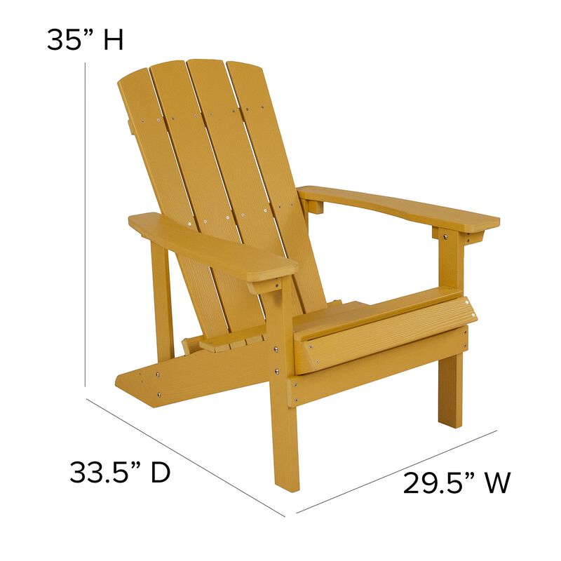 Flash Furniture 3 Piece Charlestown Adirondack Chair Set with Fire Pit - 2 Yellow Poly Resin Wood Chairs - Star and Moon Fire Pit with Mesh Cover