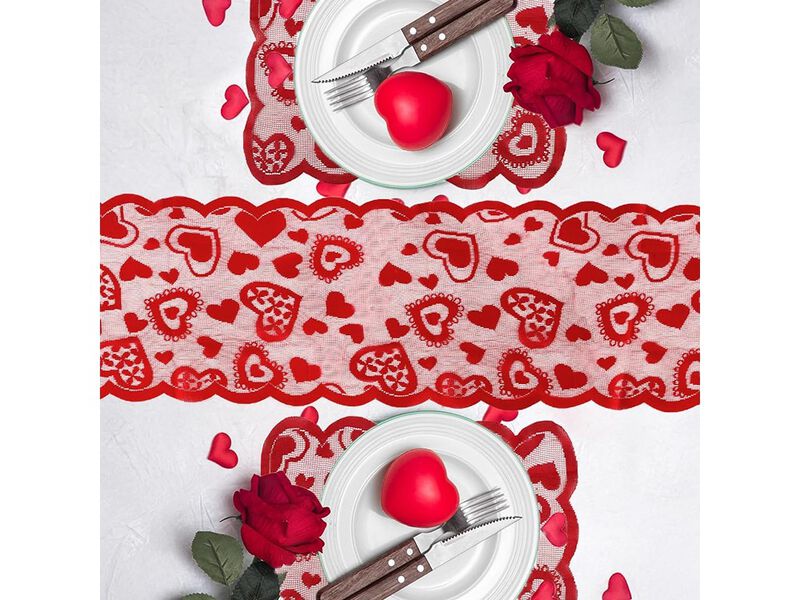 SythorYang Valentines Table Runner, Red Lace Table Runner with 2 Placemats