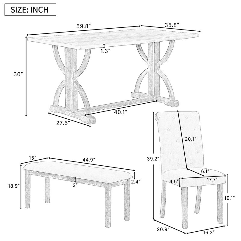Merax 6-Piece Retro Rectangular Dining Table Set