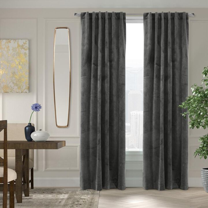 Thermalogic Seren Classic Velvet Room Darkening Dual Header Energy Efficient Curtain Panel 50" x 95" Charcoal