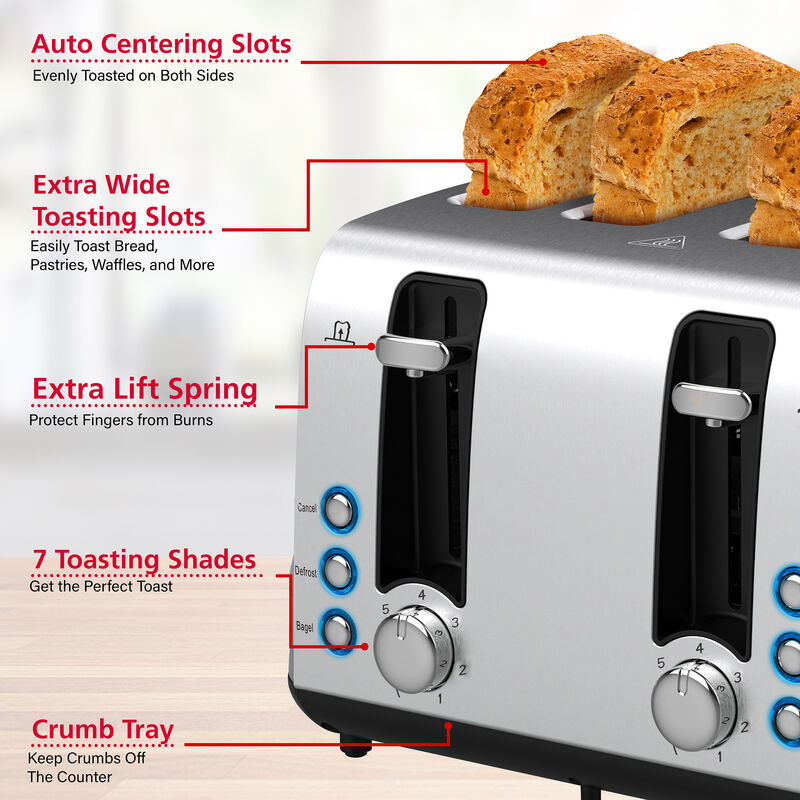 Brentwood Select Extra Wide 4 Slot Stainless Steel Toaster