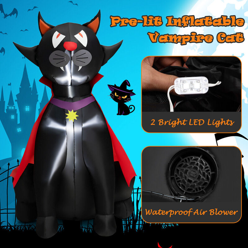4.7 Feet Halloween Inflatable Vampire Cat with Red Cloak