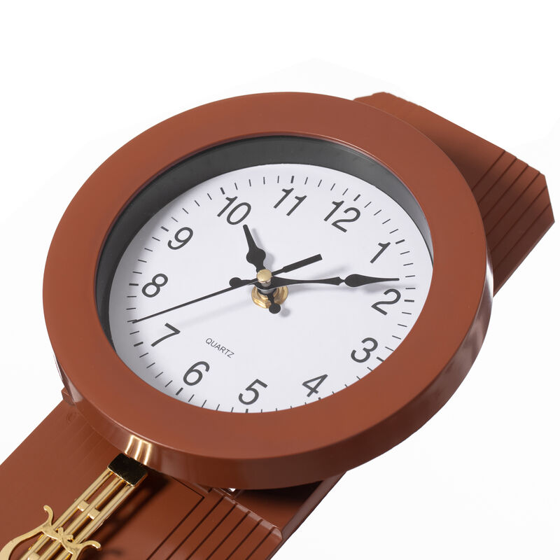 Wood-Look Pendulum Plastic Wall Clock, Farmhouse Decor for Living Room, Kitchen, or Dining Room, Silent Clock with Roman Numerals, Battery Powered, Large Decorative Wall Clock, Easy-to-Read, Black