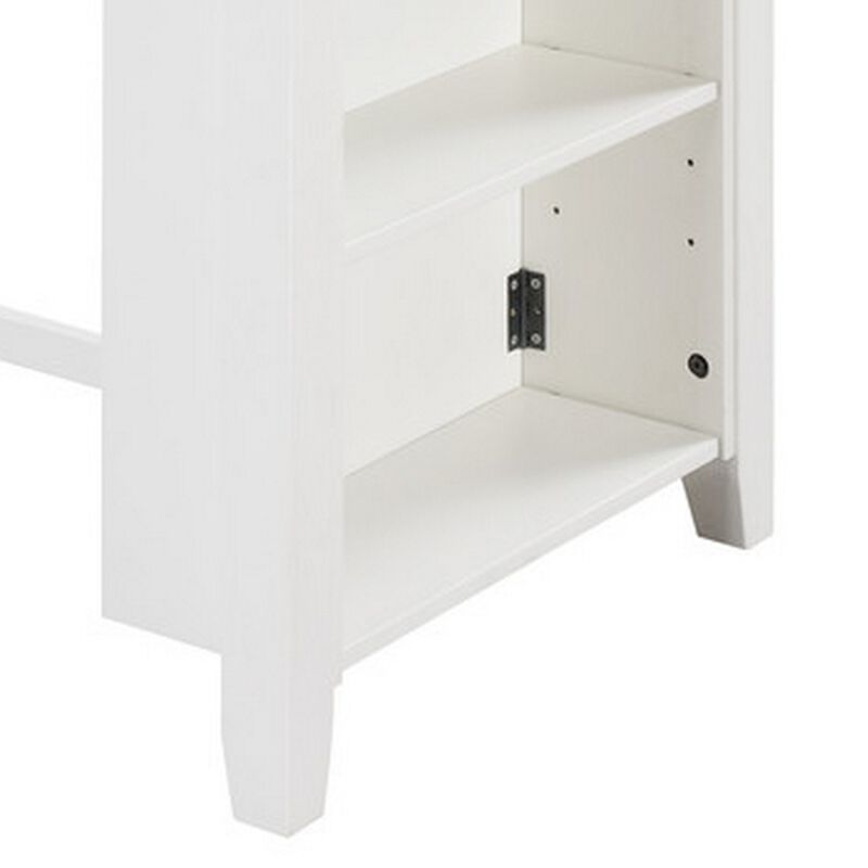 Ham 36 Inch Counter Height Small Dining Table with Shelves, USB Port, White - Benzara