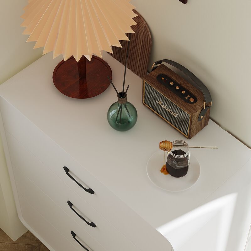 FUFU&GAGA Modern 4-Drawer Dresser with Sleek Black Handles & Legs (31.5" W x 15.7" D x 38.6" H), White