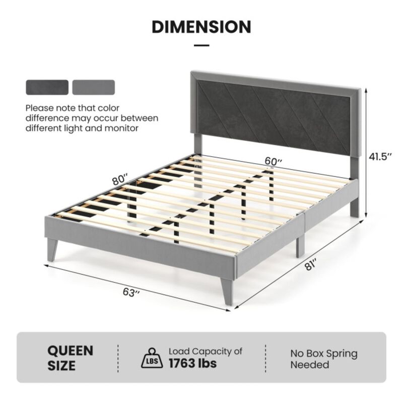 Hivvago Platform Bed with High Headboard and Wooden Slats